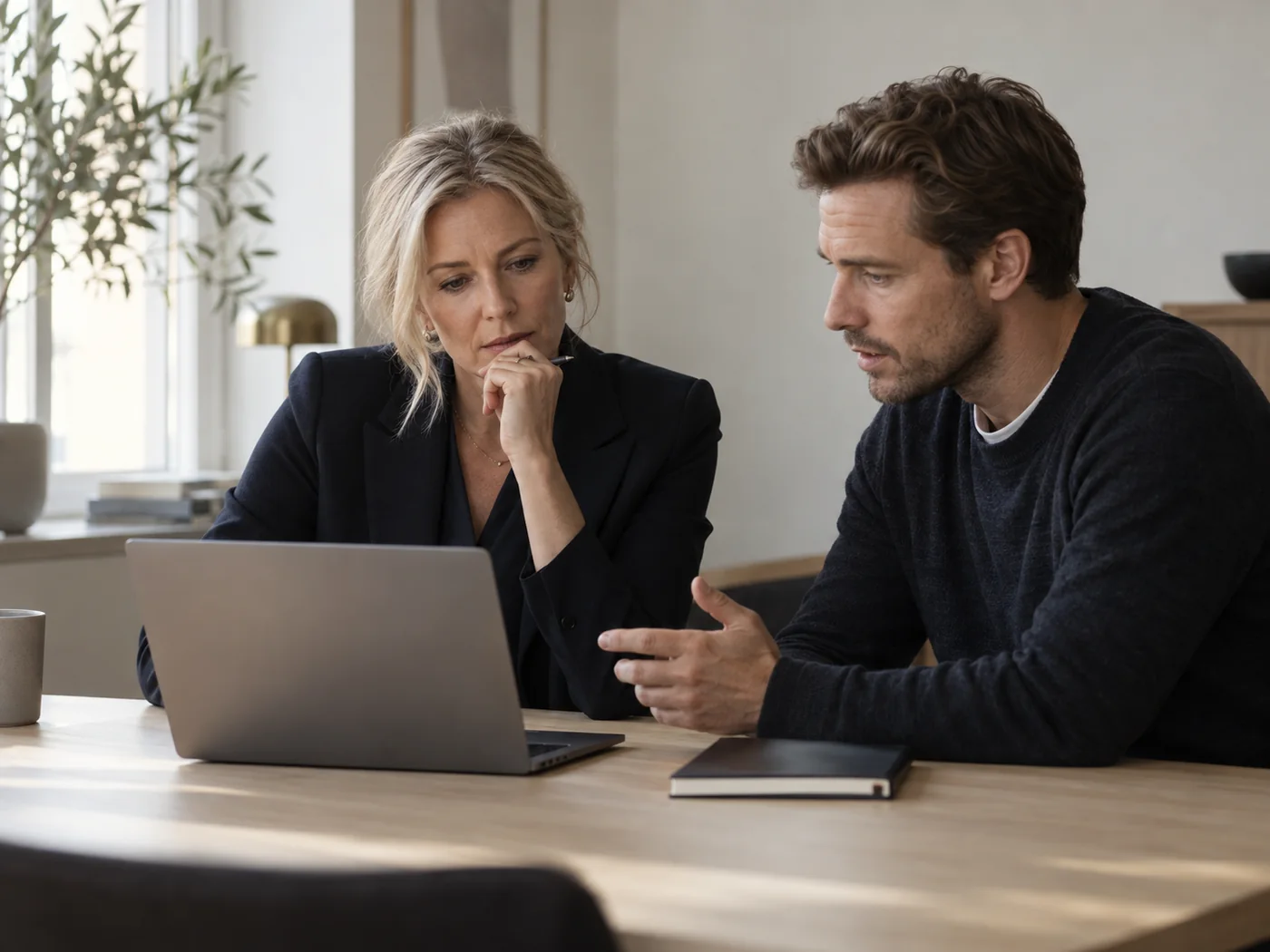 En erfaren CFO och en företagsledare arbetar tillsammans inför ett viktigt finansieringsbeslut.